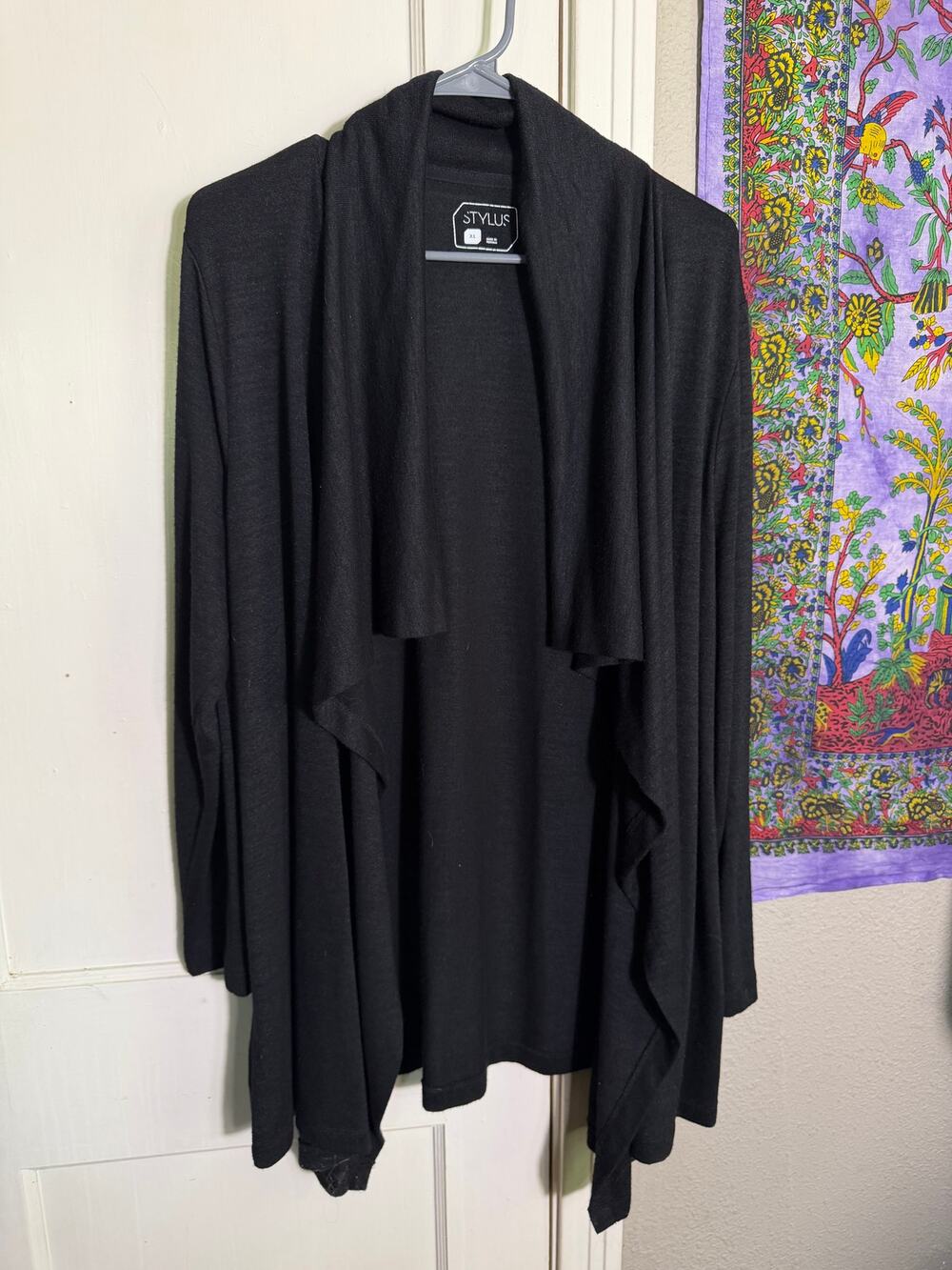 Stylus Black Waterfall Cardigan Open Front Draped Long Sleeve - Womens XL